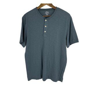 J.Crew Garment-Dyed Henley Slub Cotton Yarns Blue Short Sleeve T-Shirt Size L